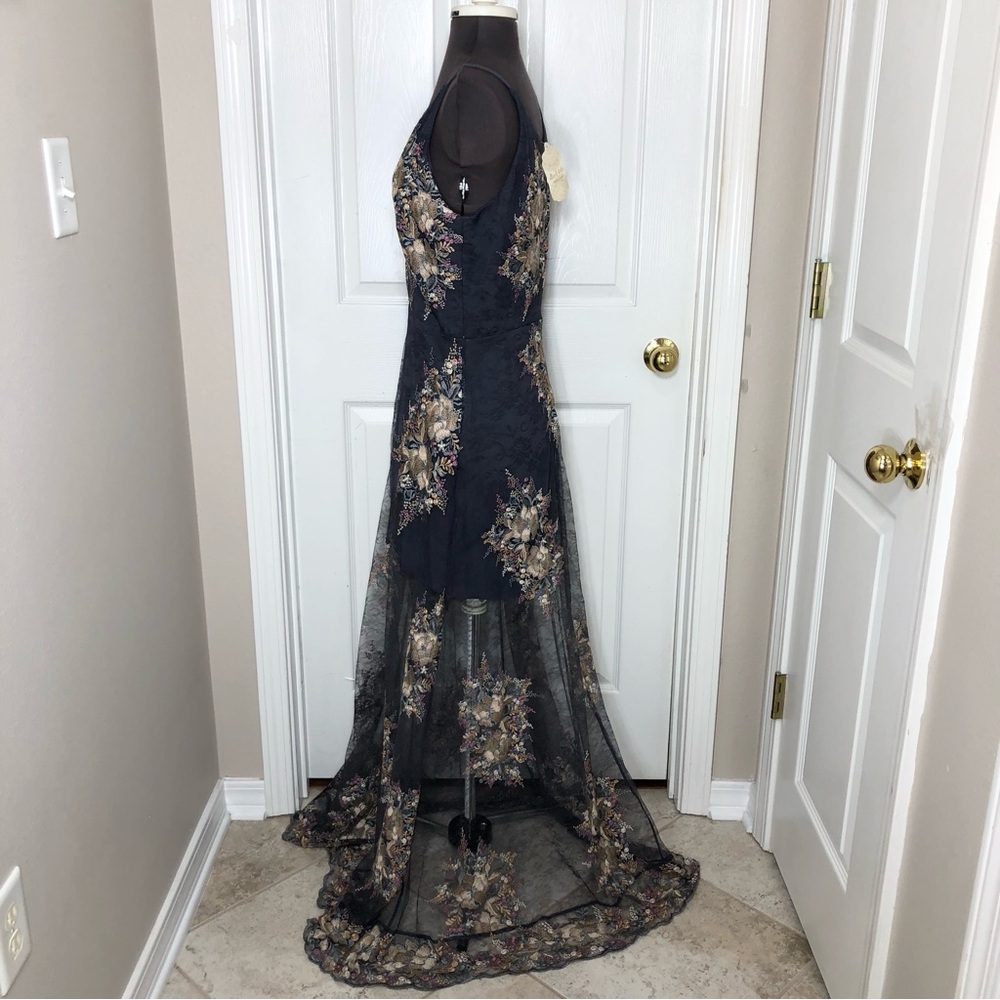 Altar’d State Stretchy Slip Embroidered Flower Gray Mesh Angelique Maxi Dress M - Picture 5 of 16